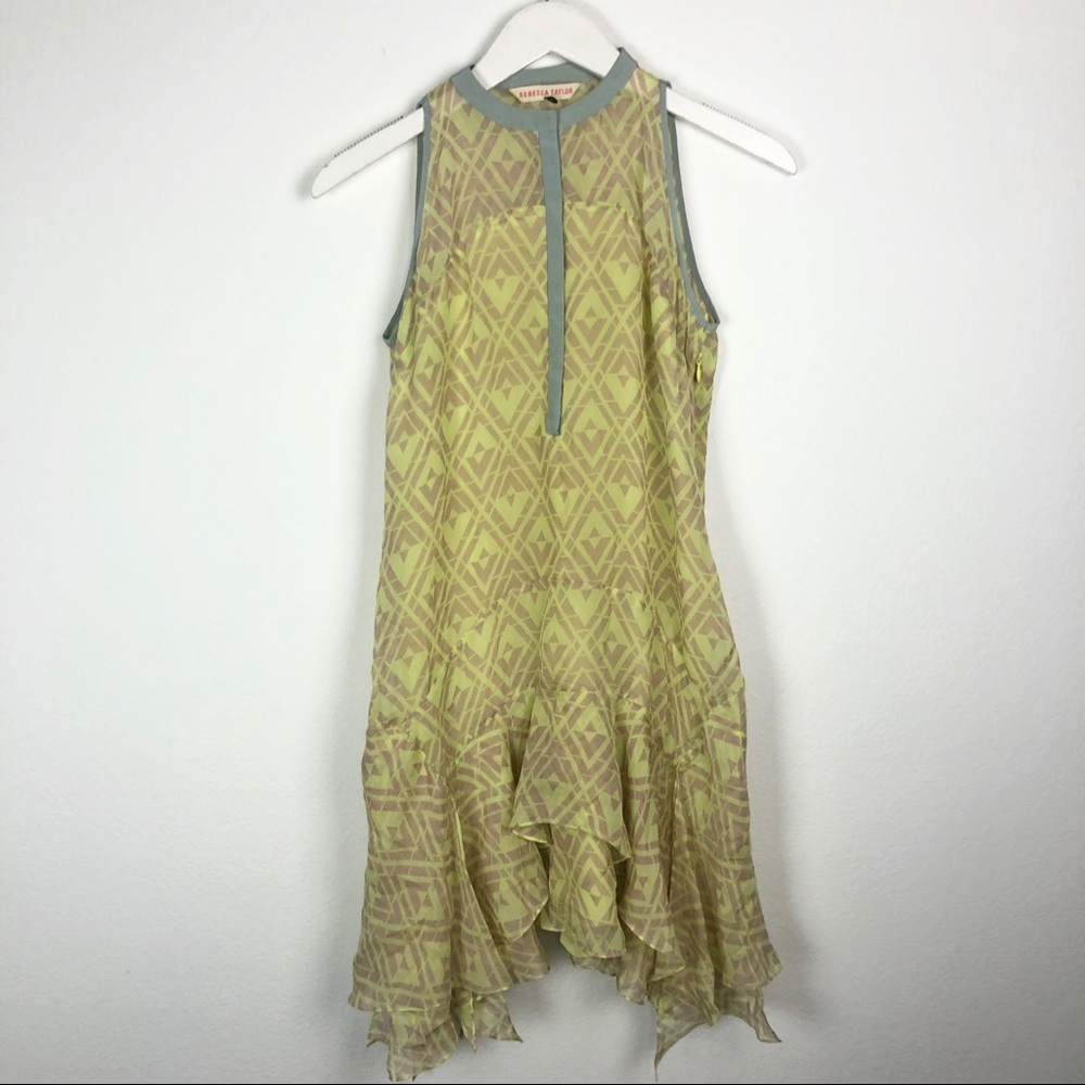 Rebecca Taylor yellow silk ruffle trim mini dress